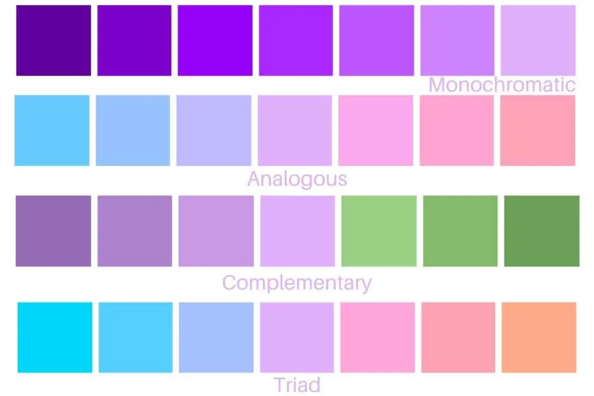 monochromatic, analogous, complementary and triad colors for mauve