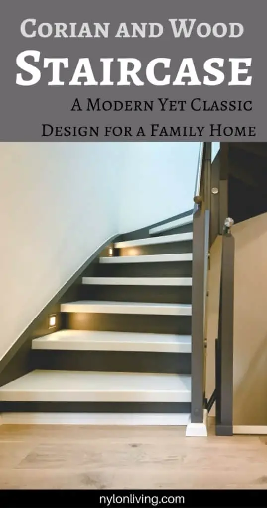 A White Corian Staircase style | stair materials | modern stair banister ideas | wood and glass staircase