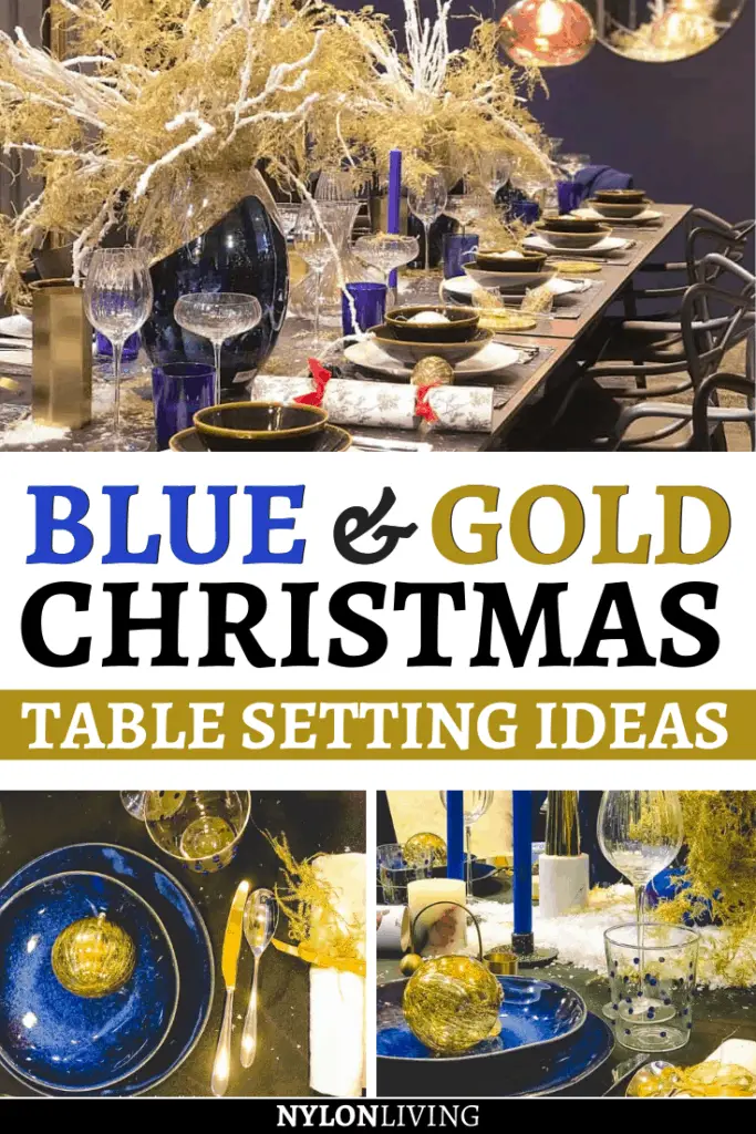 blue and gold Christmas table