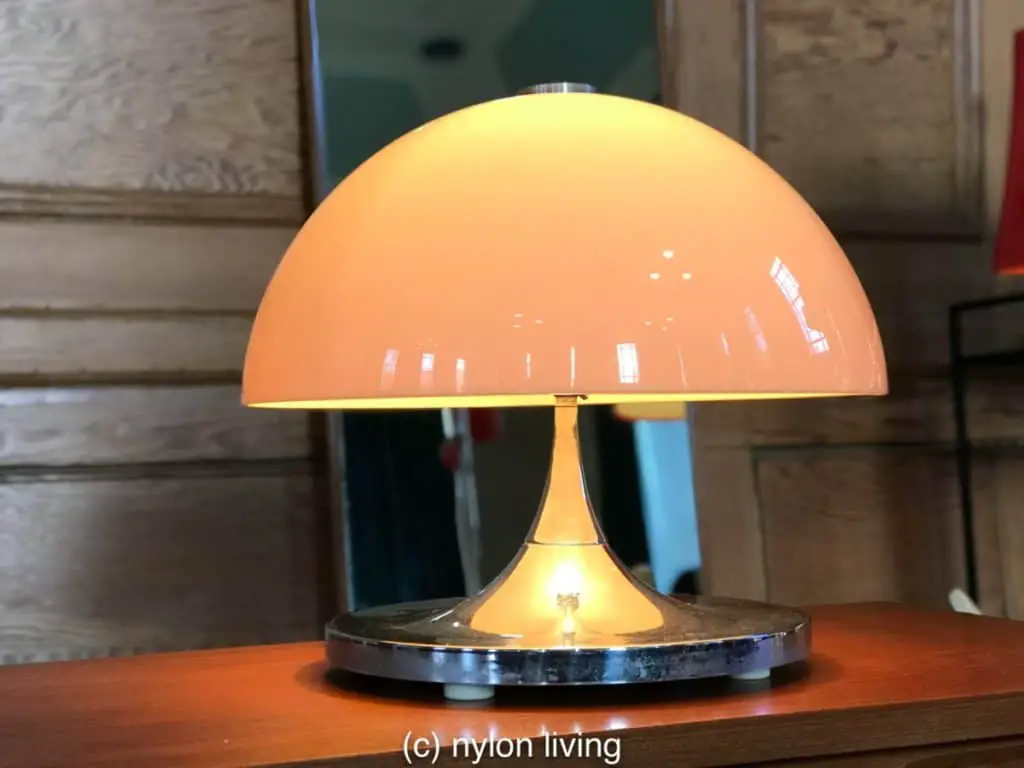 An elegant translucent white mushroom lamp found in a vintage fair in London