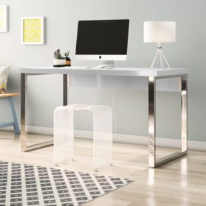 white writing desk with a computer screen on top