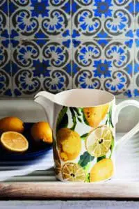 emma bridgewater lemon mug and blue background