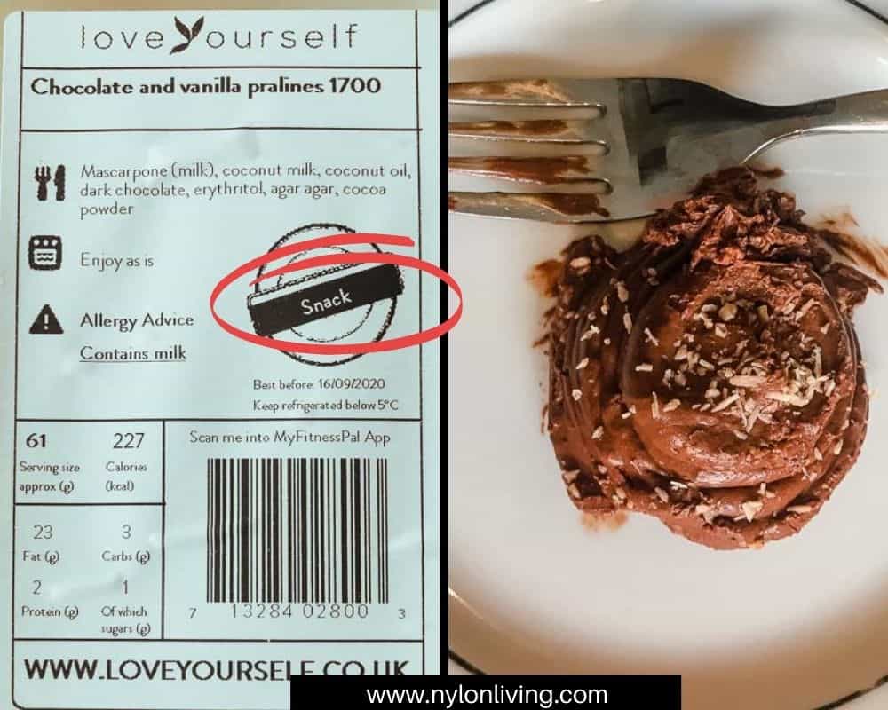 chocolate and vanilla snack with nutrition info from love yourself.co.uk