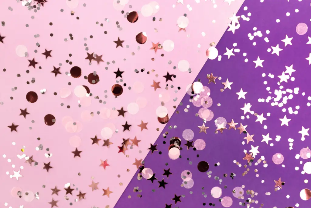 rose gold sparkles on a pink and purple background