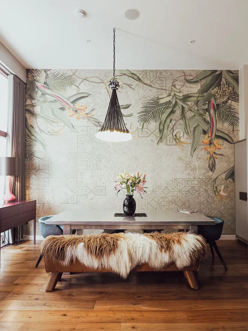 tropical wall mural in a dining room
